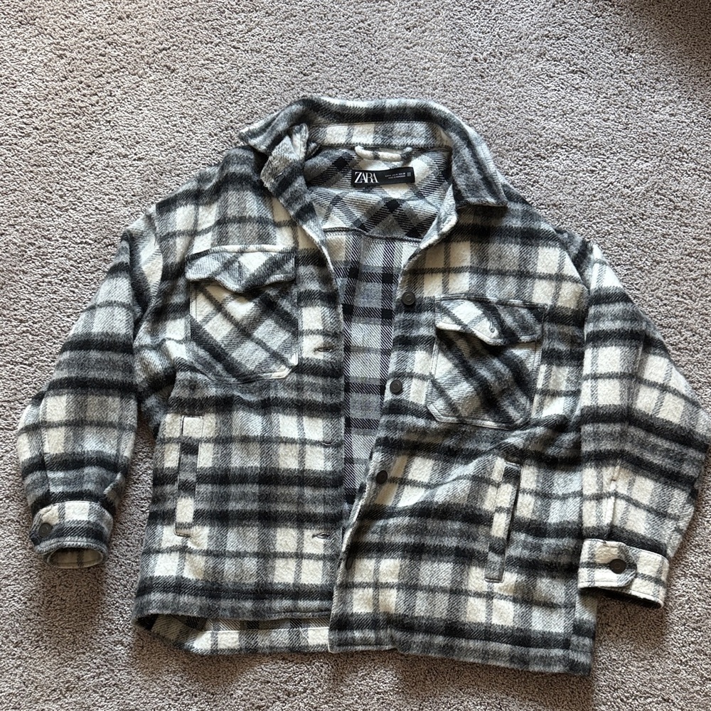 Zara Plaid Jacket - Black, Gray, and Cream